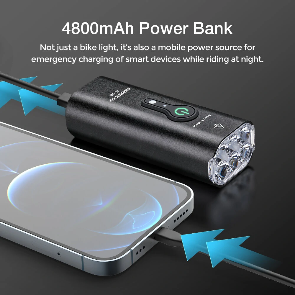 (image for) Astrolux® SL06 2000Lm Brightness & Vibration Smart Sensing Bike Headlights 6 LED 4800mAh Battery IPX6 Waterproof 6 Light Modes Type-C USB Rechargeable Aluminum Alloy Front Light for Elect