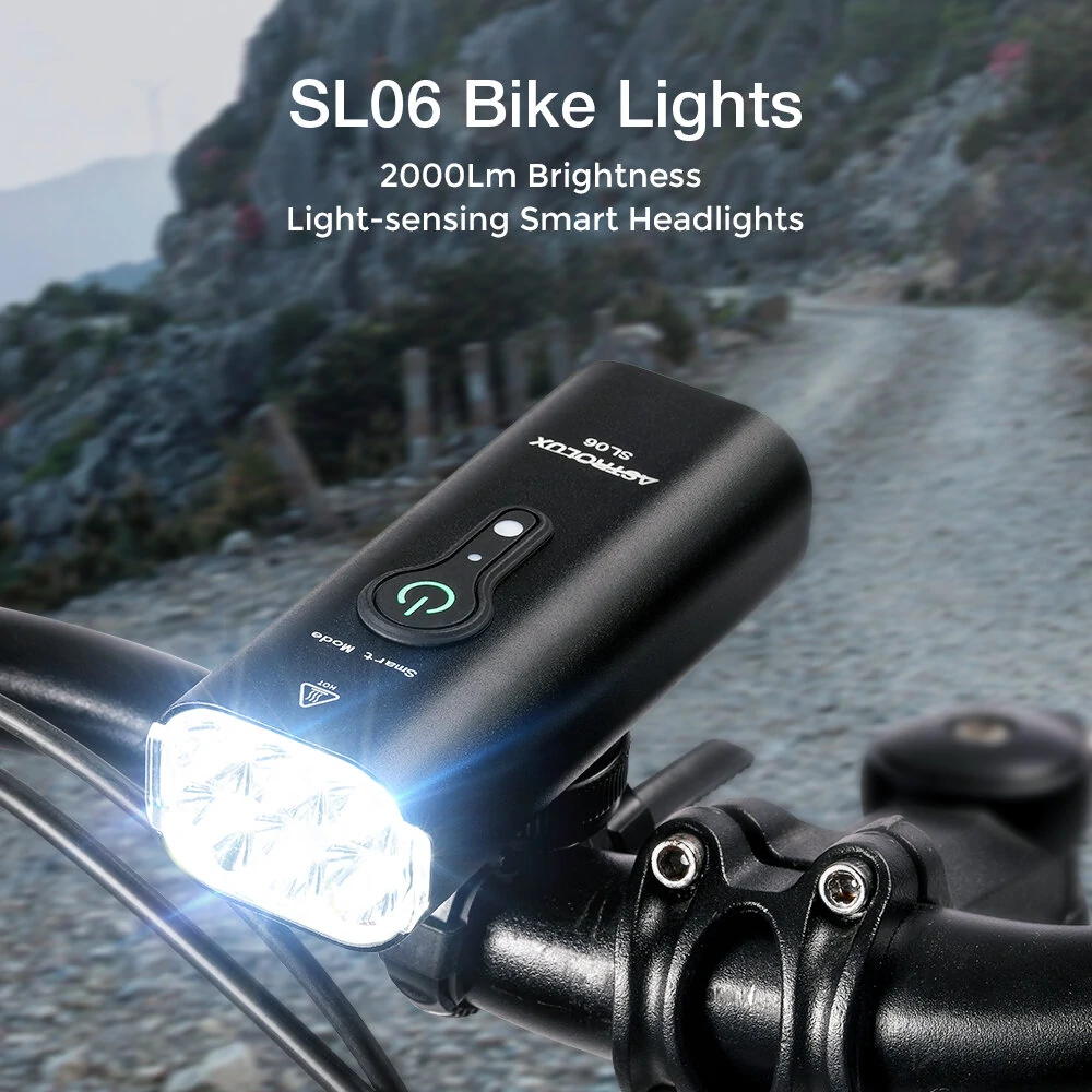 (image for) Astrolux® SL06 2000Lm Brightness & Vibration Smart Sensing Bike Headlights 6 LED 4800mAh Battery IPX6 Waterproof 6 Light Modes Type-C USB Rechargeable Aluminum Alloy Front Light for Elect