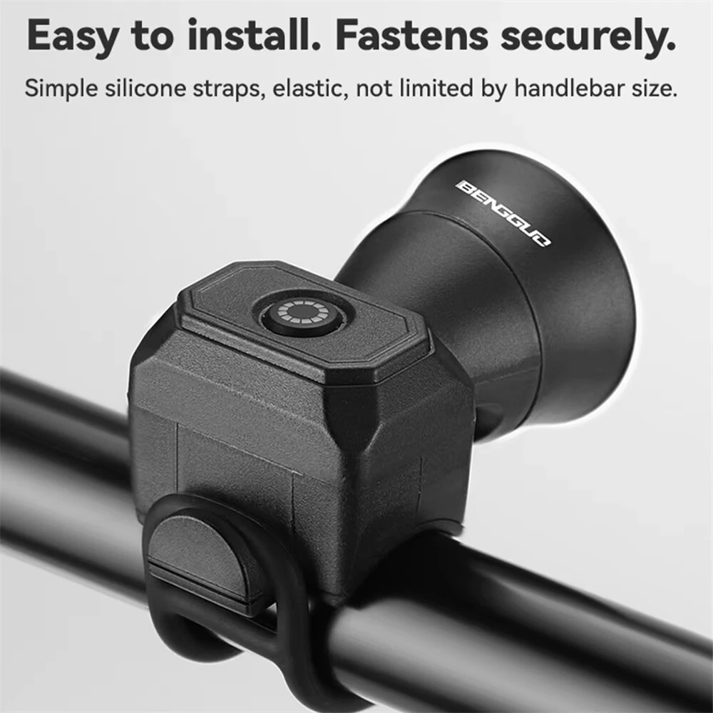 (image for) BENGGUO Bicycle Horn 120dB High Sound Bike Bell Horn 5 Light Modes 200mAh Type-C Waterproof Electric Horn for Cycling