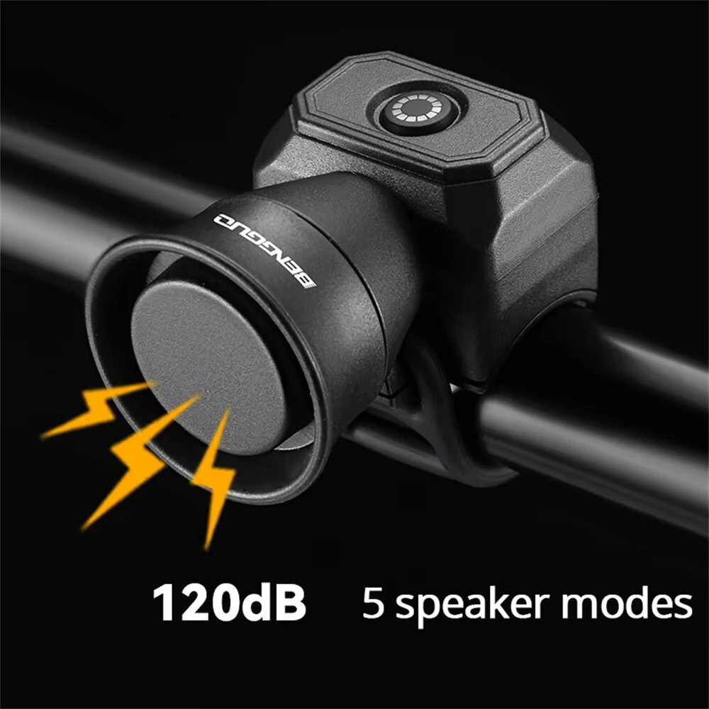 (image for) BENGGUO Bicycle Horn 120dB High Sound Bike Bell Horn 5 Light Modes 200mAh Type-C Waterproof Electric Horn for Cycling