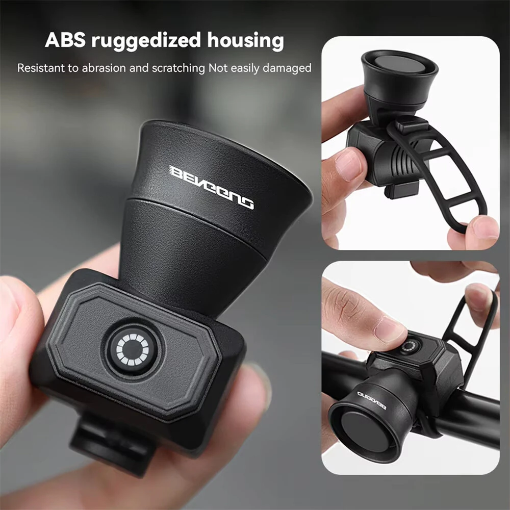 (image for) BENGGUO Bicycle Horn 120dB High Sound Bike Bell Horn 5 Light Modes 200mAh Type-C Waterproof Electric Horn for Cycling
