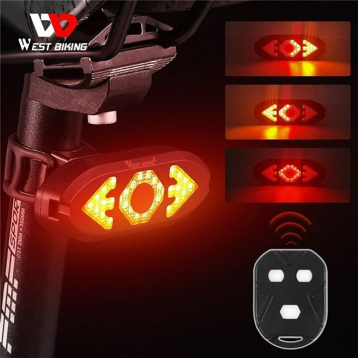 (image for) West Biking Smart 2-in-1 Bicycle Rear Light Wireless Remote Control 5 Light Modes Turn Signal Lights Bike bell horn Cycling Mini Taillight for Night Riding