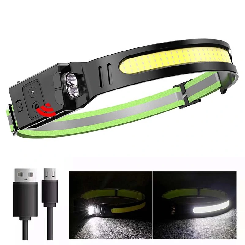 (image for) ZTTO 350LM COB Wave Sensor Smart LED Headlamp With USB Rechargeable Battery Yellow/Blue AUX Light Waterproof Head Lamp For Running Fishing Hunting Outdoor Flashlight Work Light Torch